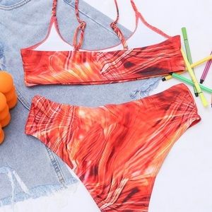 Fluid pattern high waisted bikini swimsuit.